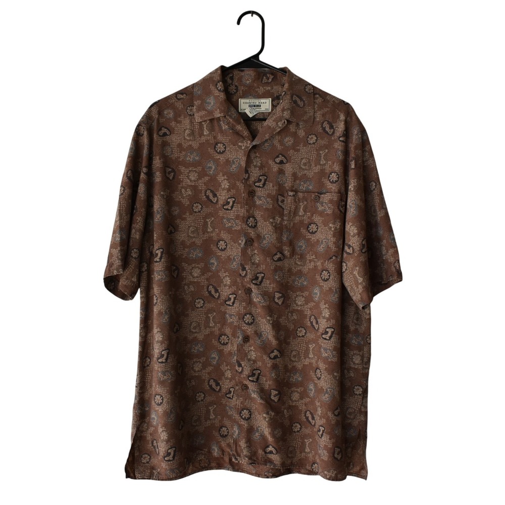 Country Road Genuine Workwear Brown Print Short Sleeve Button Up Shirt‎